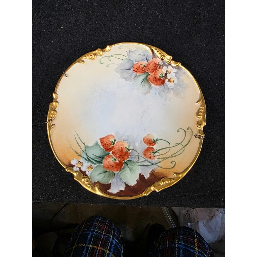 Antique J.P. L. France Limoges Strawberry Cabinet Plate Gold‎ Gilt 1906 8.5
